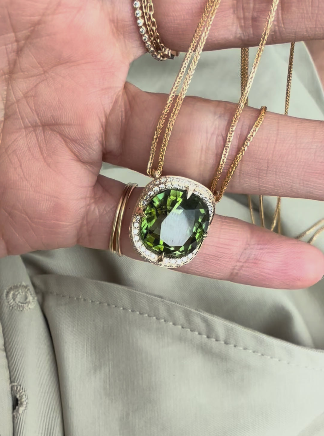 Green Tourmaline Aurora Supreme Necklace 18k gold Handmade fine jewelry 