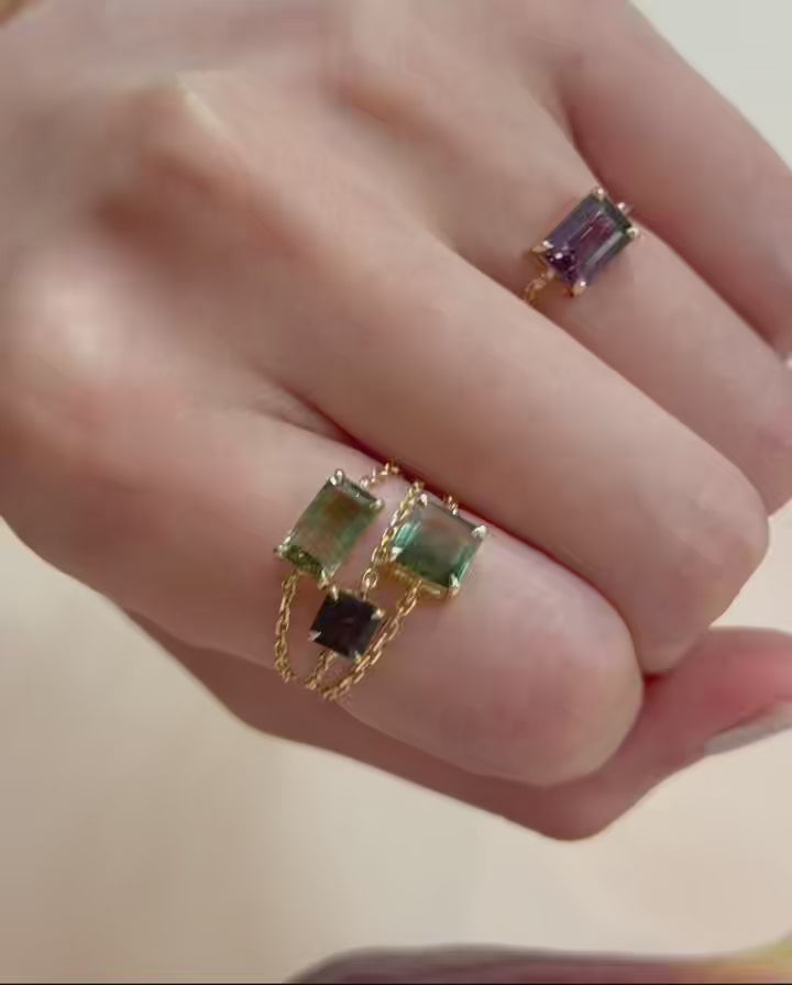 OOAK Watermelon Tourmaline Chain Rings