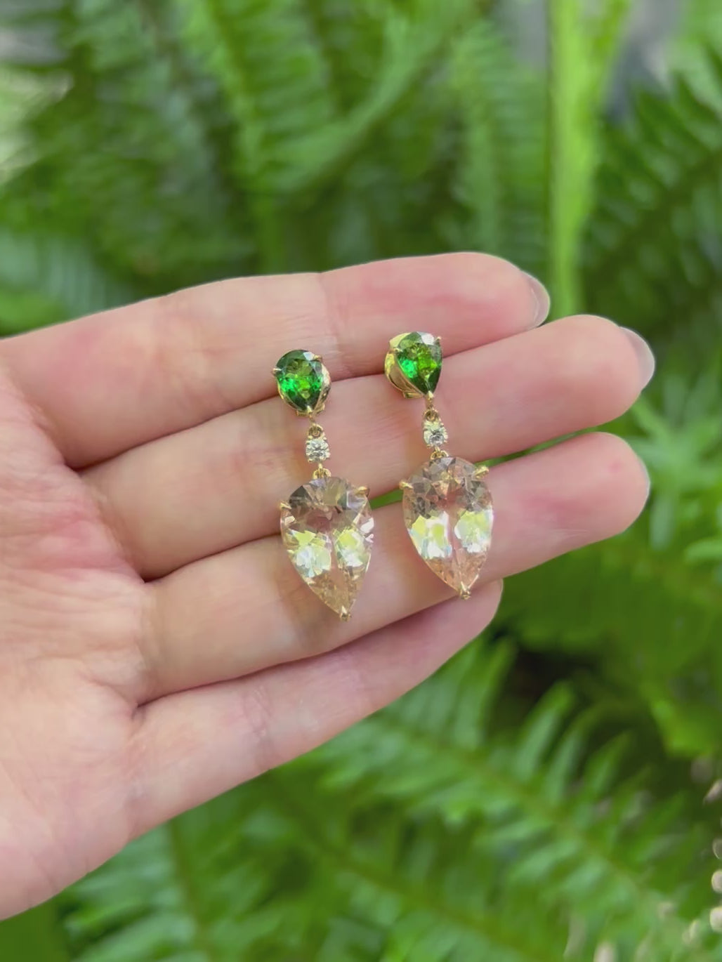 Tsavorite & Morganite & Diamond Spring’s Dewdrop Earrings