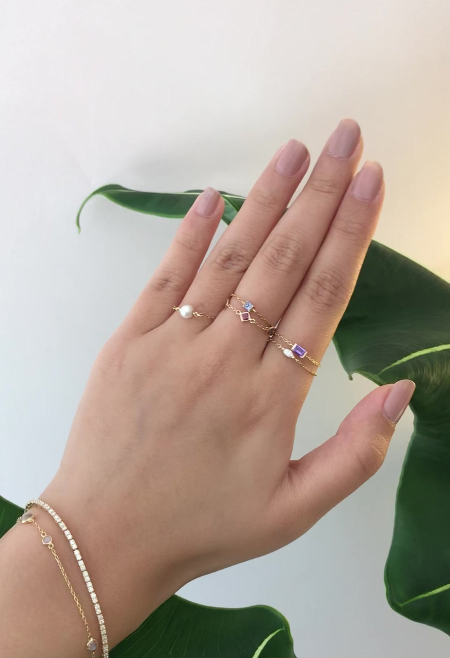 Purple sapphire baguette chain ring