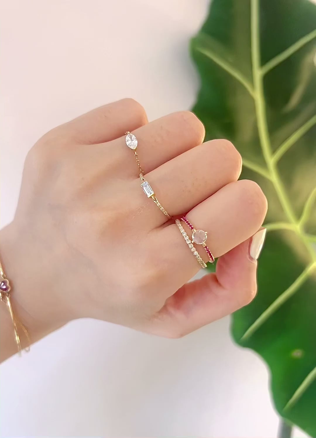 Round Rose Cut Diamond & Ruby Disco Ring 18k gold engagement ring on model