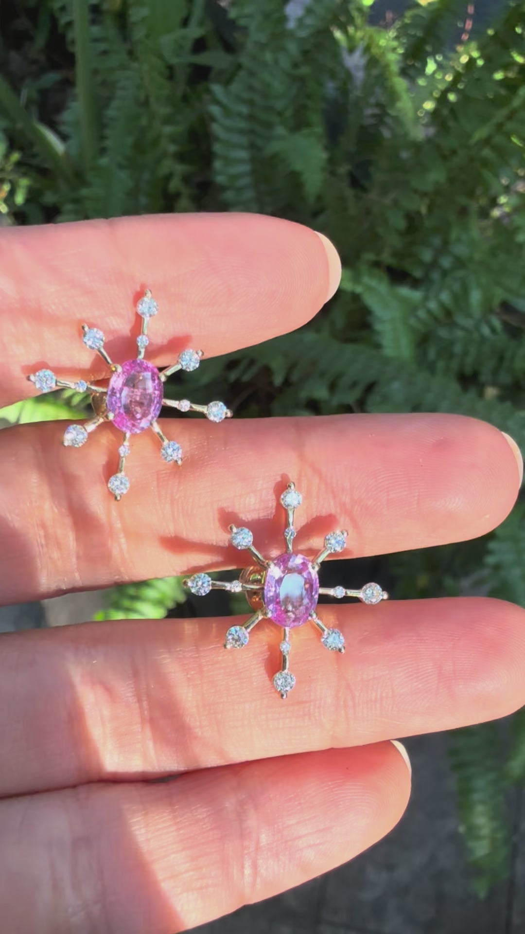 Oval Pink Sapphire & Diamond Starburst Earrings