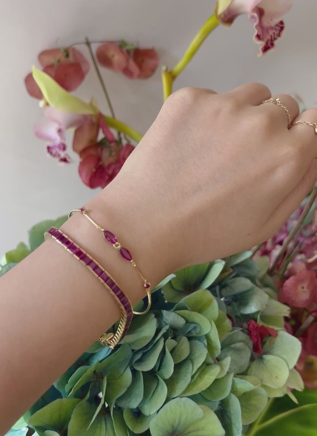 Ruby Supreme Tennis Bracelet 18k gold stackable design