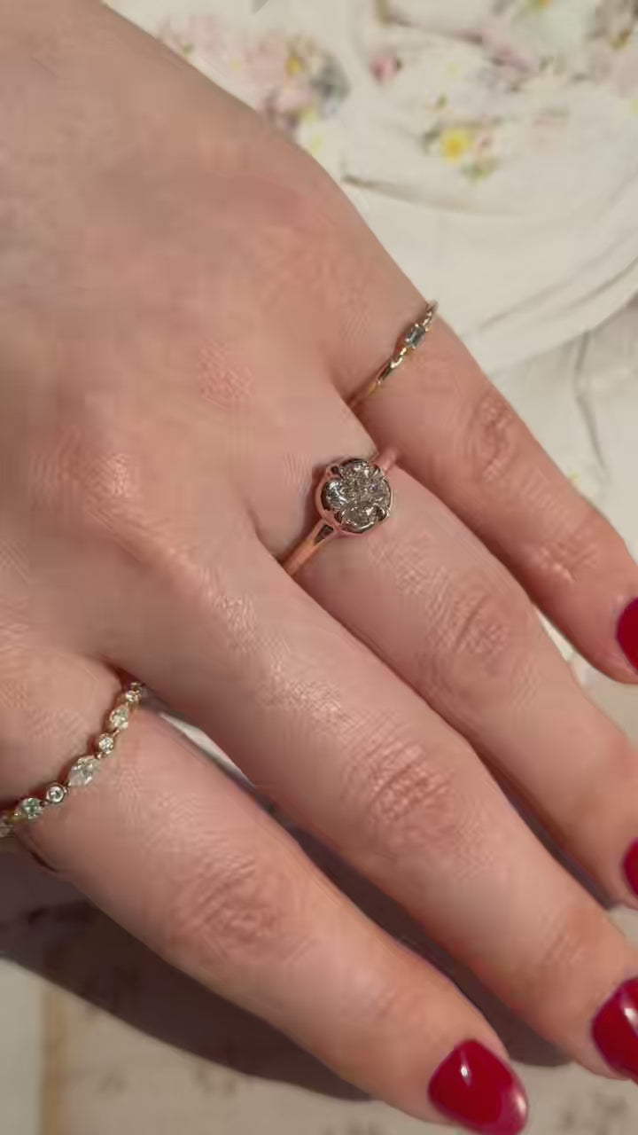 Champagne Diamond Compass Ring 18k rose gold engagement ring on model