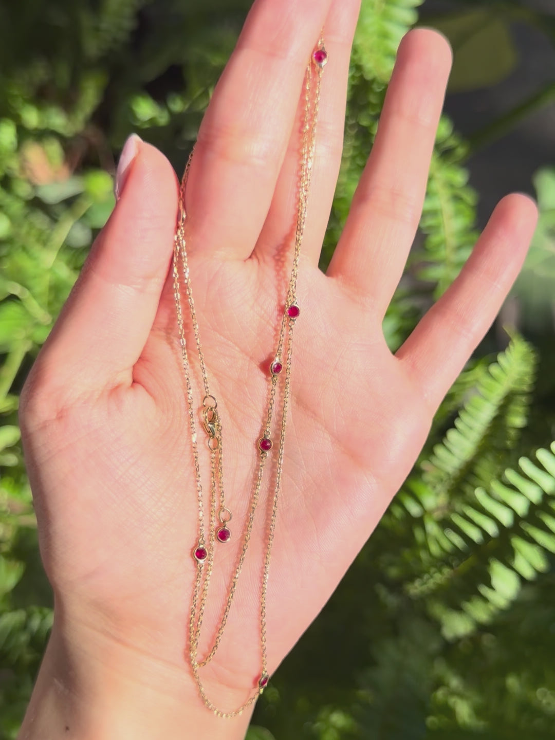 Long Ruby Dot Necklace 18k gold Handmade fine jewelry 