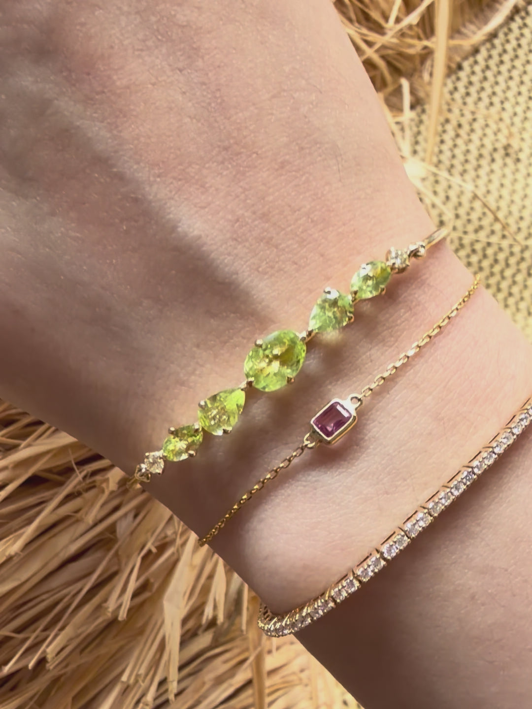 Vivid Yellow Chrysoberyl Compass Bangle 18k gold stackable design on model