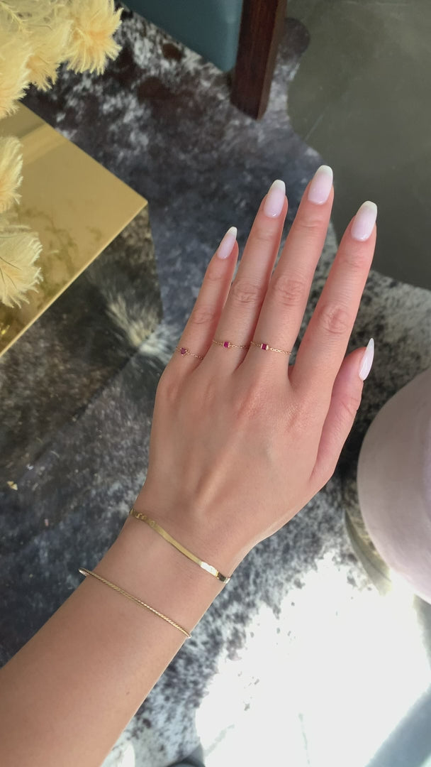 Ruby Petite Chain Ring 14k gold Stackable ring on model