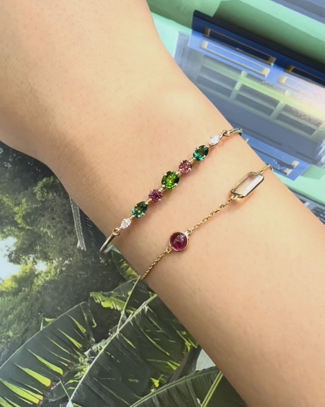 Green Tourmalines & Mauve Spinels Compass Bangle