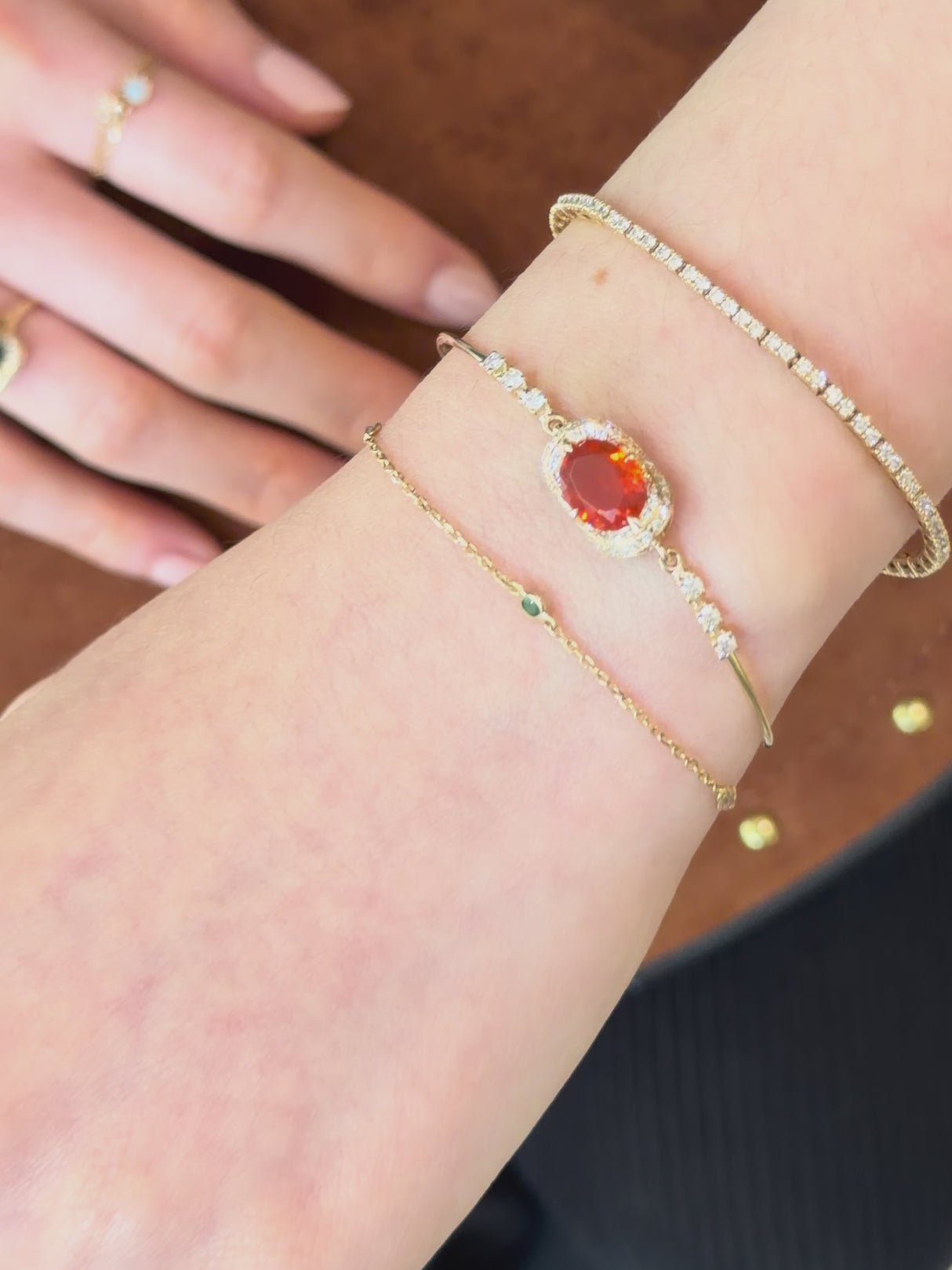 Fire Opal & Diamond Aurora Bangle