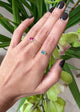 Indicolite Bar Chain Ring 14k gold Stackable ring on model