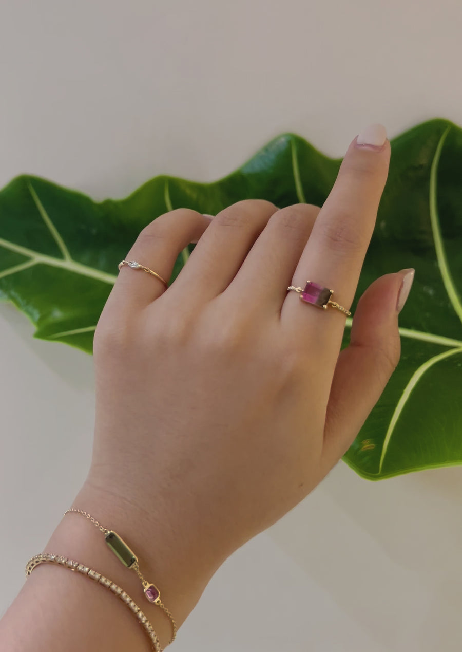 Watermelon tourmaline & Diamond petite ring