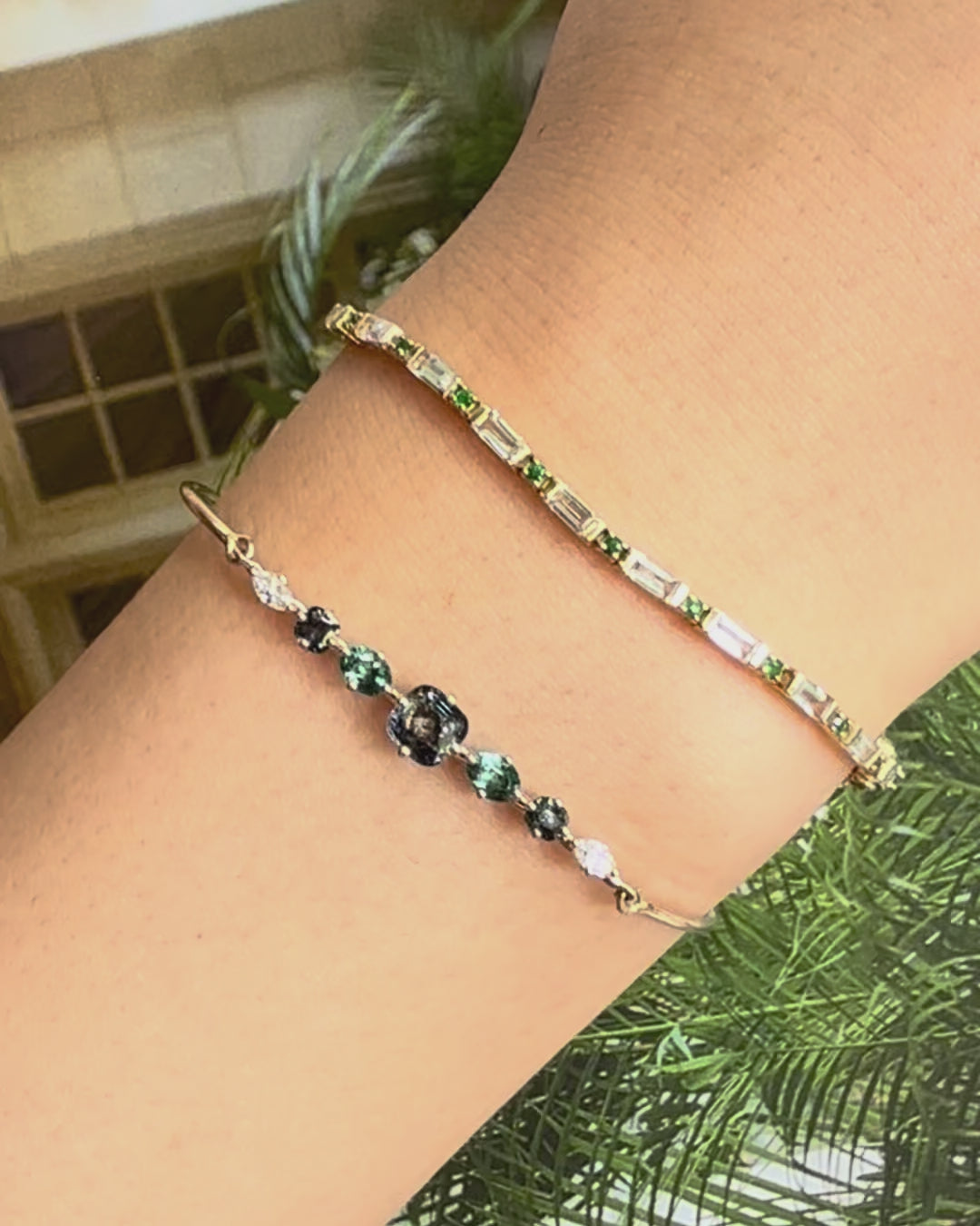 Grey Spinel, Lagoon Tourmaline & Diamond Compass Bangle