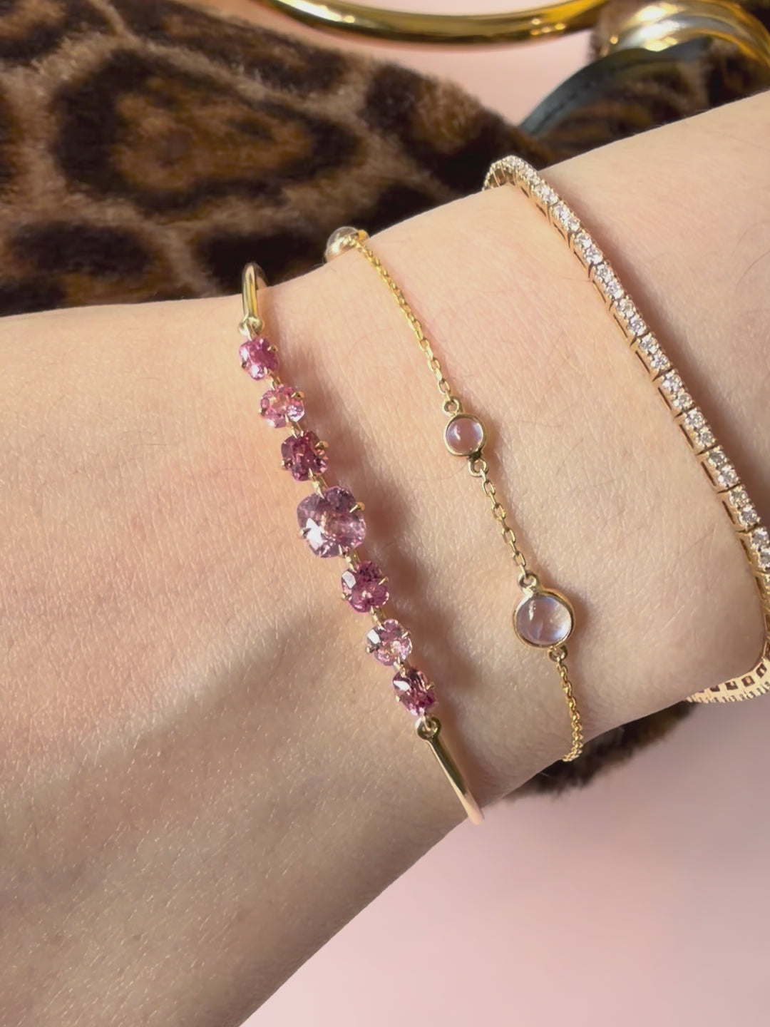 Vivid Pink Spinel Compass Bangle 18k gold stackable design