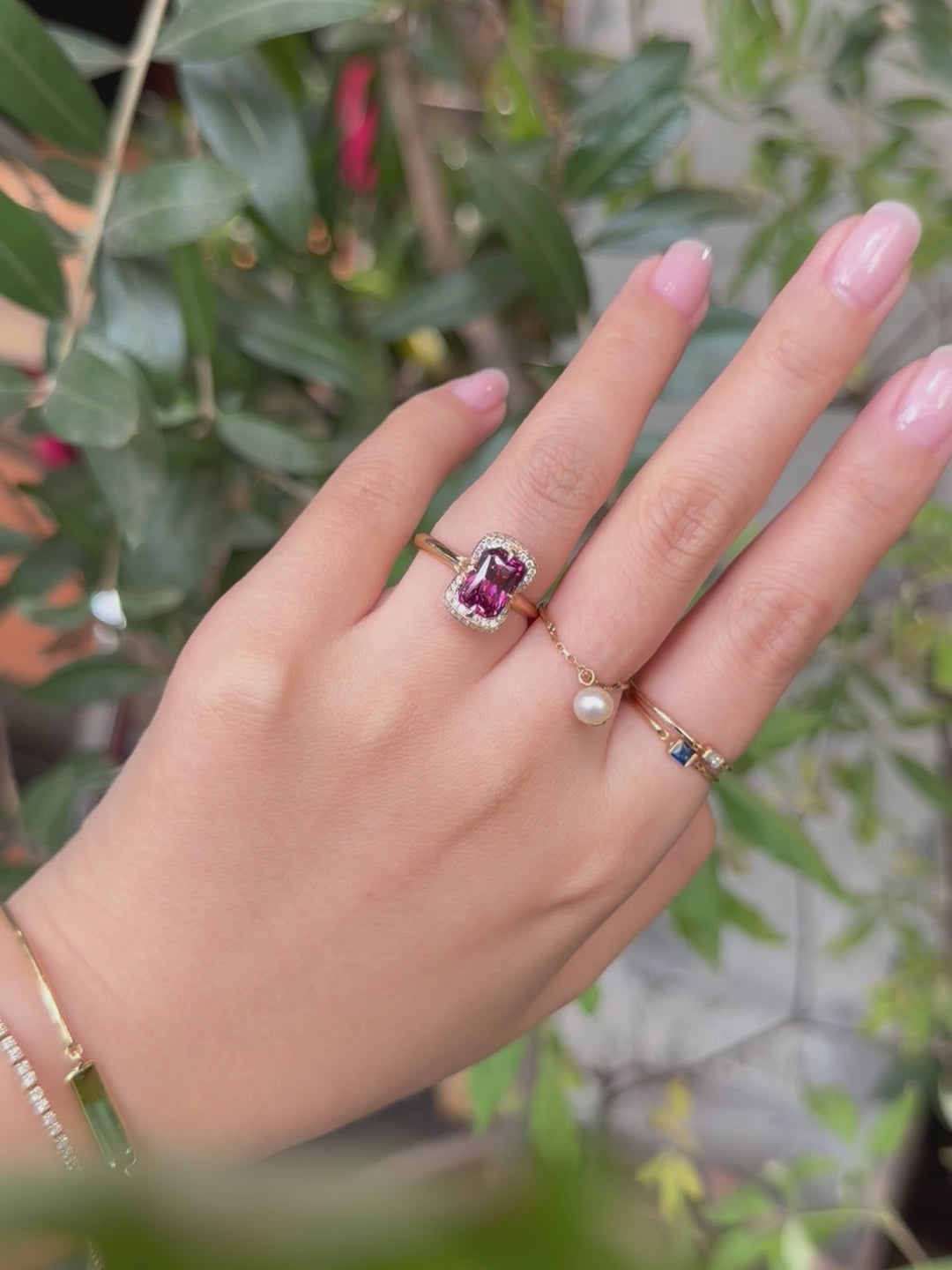 Rhodolite Aurora Ring 18k gold engagement ring 