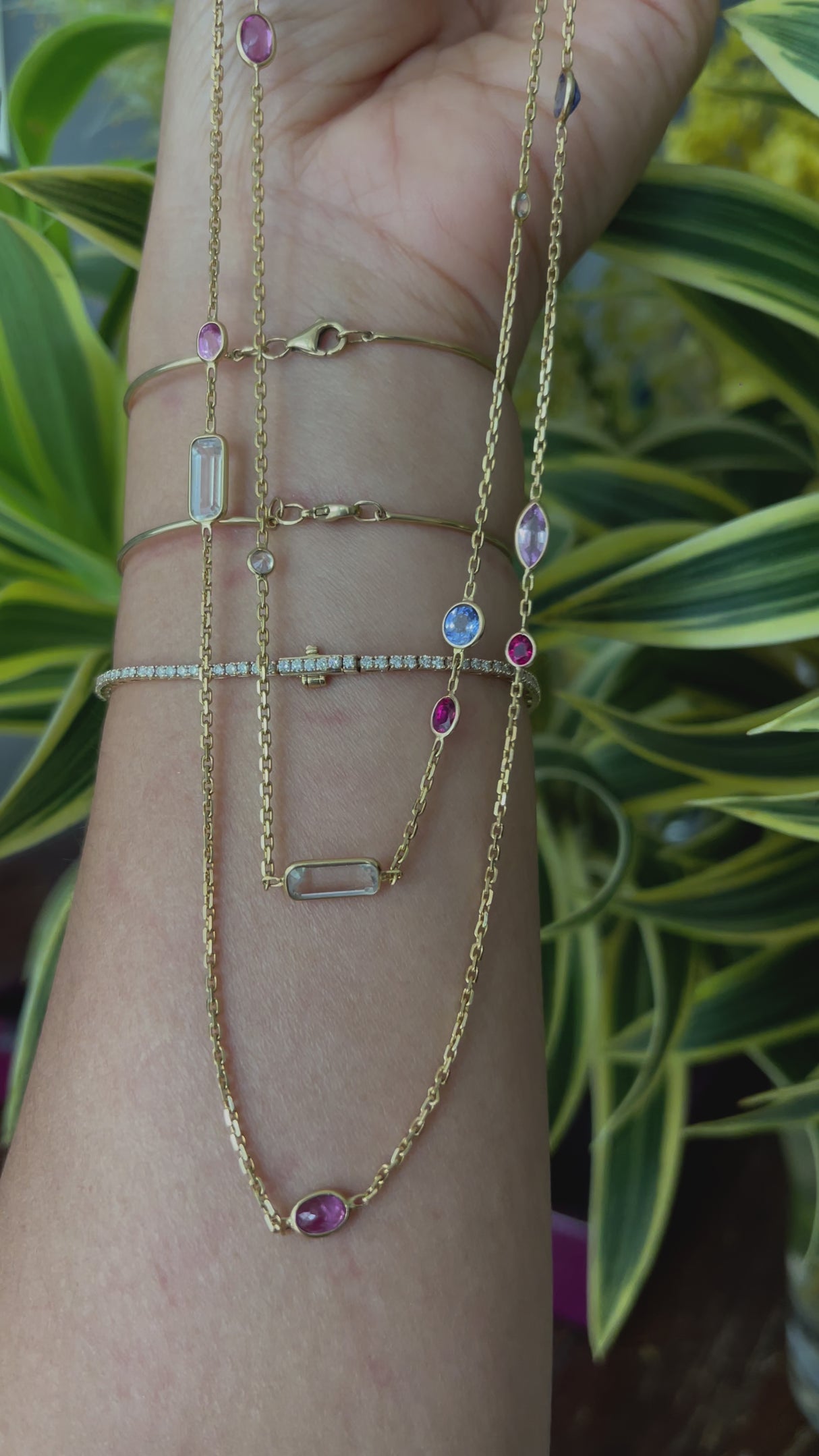 Multi Stone Candy Necklace 18k gold handmade fine jewelry