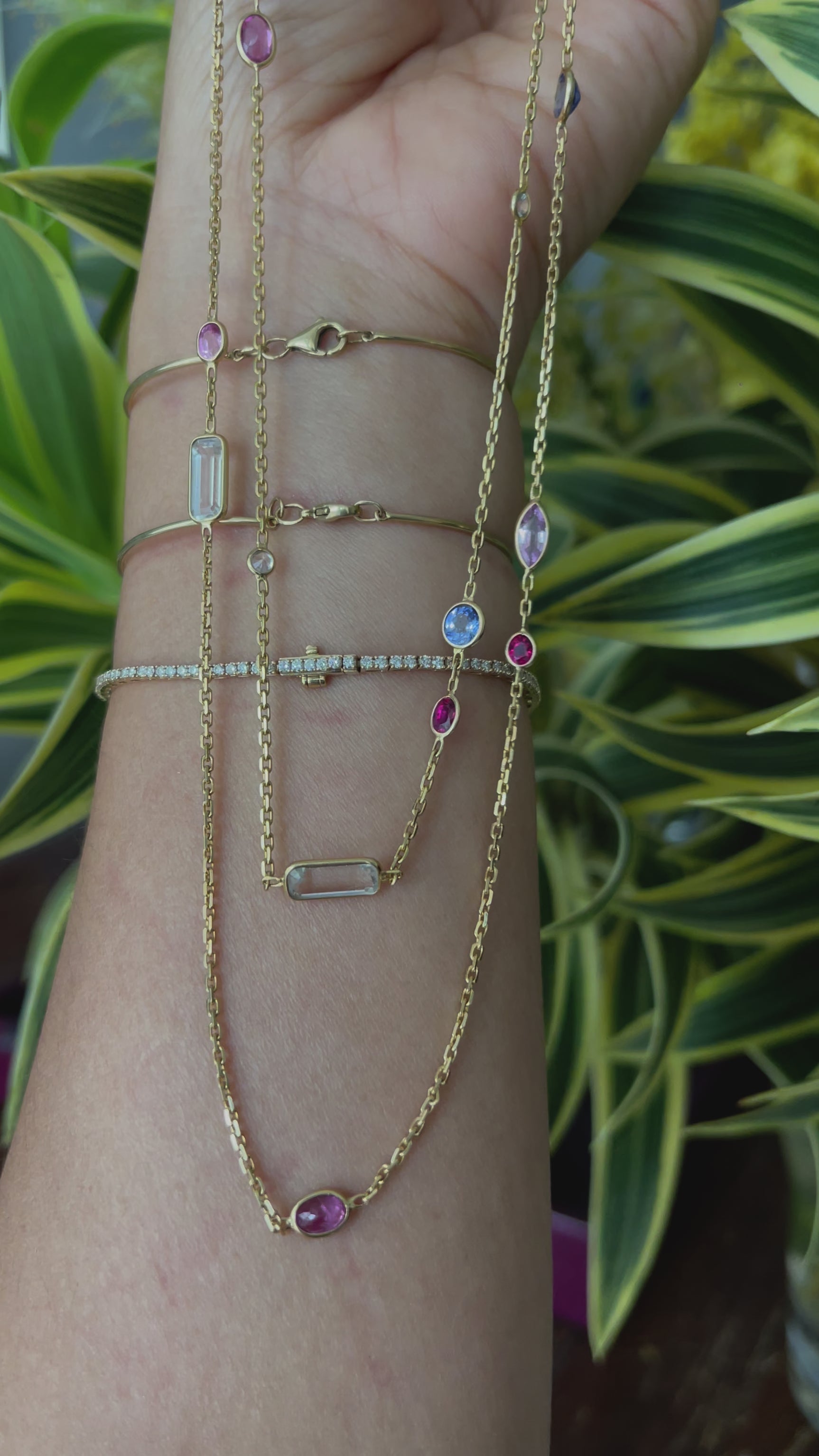 Multi Stone Candy Necklace 18k gold handmade fine jewelry