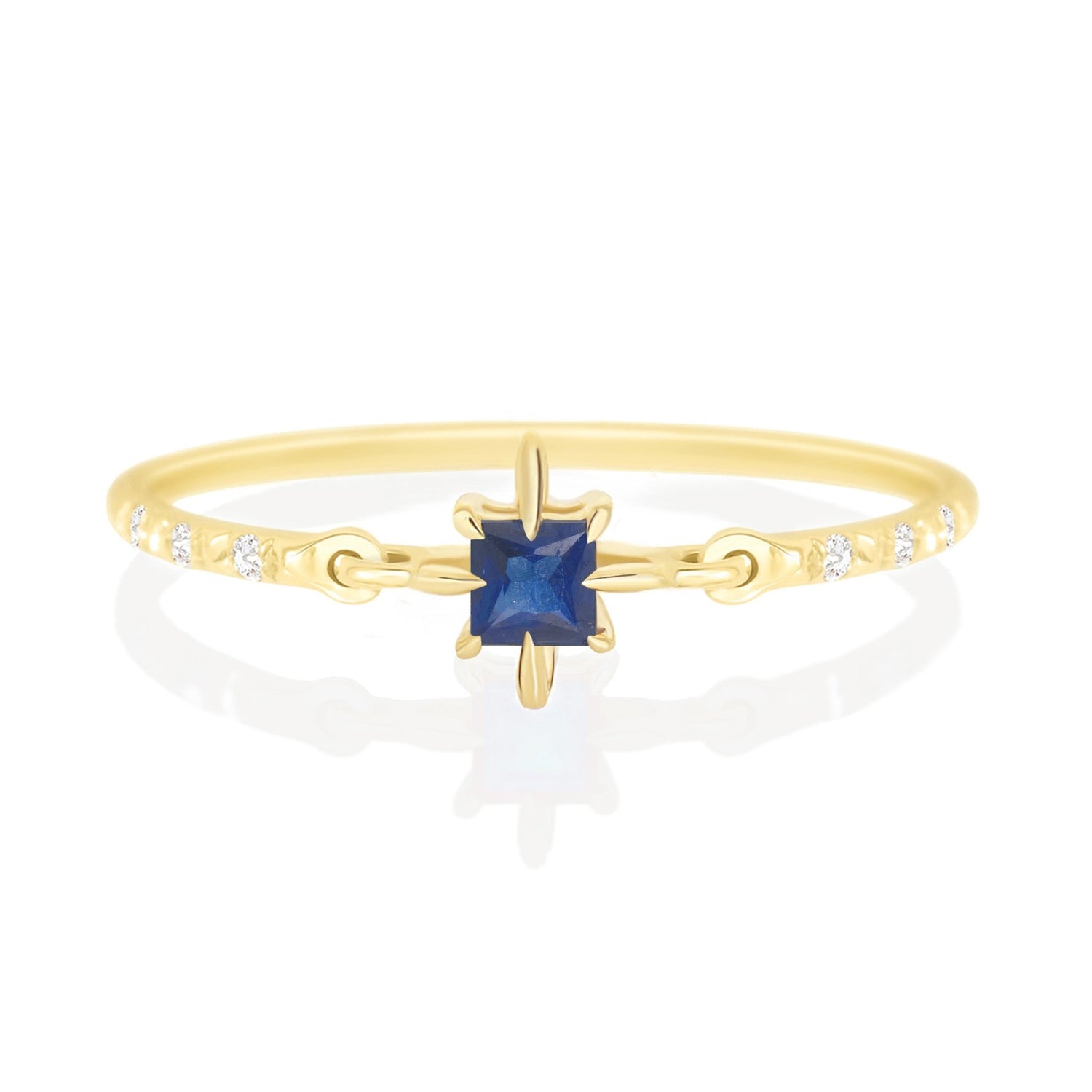 Sapphire Birthstone Petite Circle Diamond Ring 14k gold stackable ring