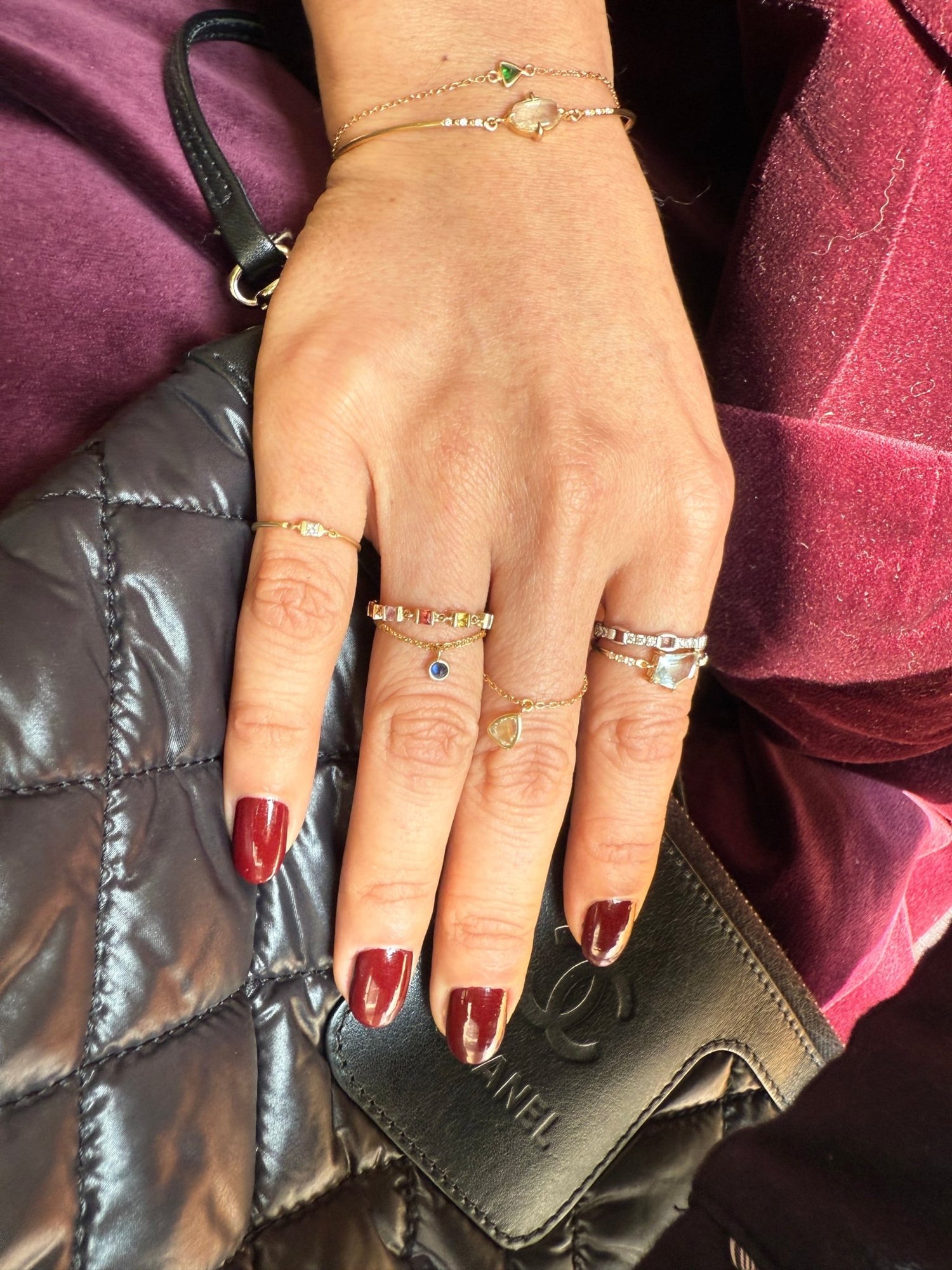 sapphire drop chain ring 18k gold stackable ring