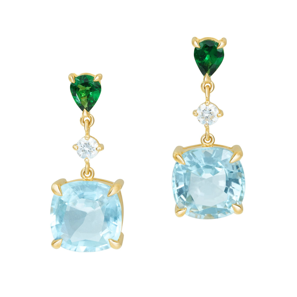 Tsavorite & Aquamarine Diamond Earring