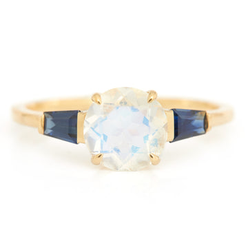 Rainbow Moonstone & Sapphire starlight Ring