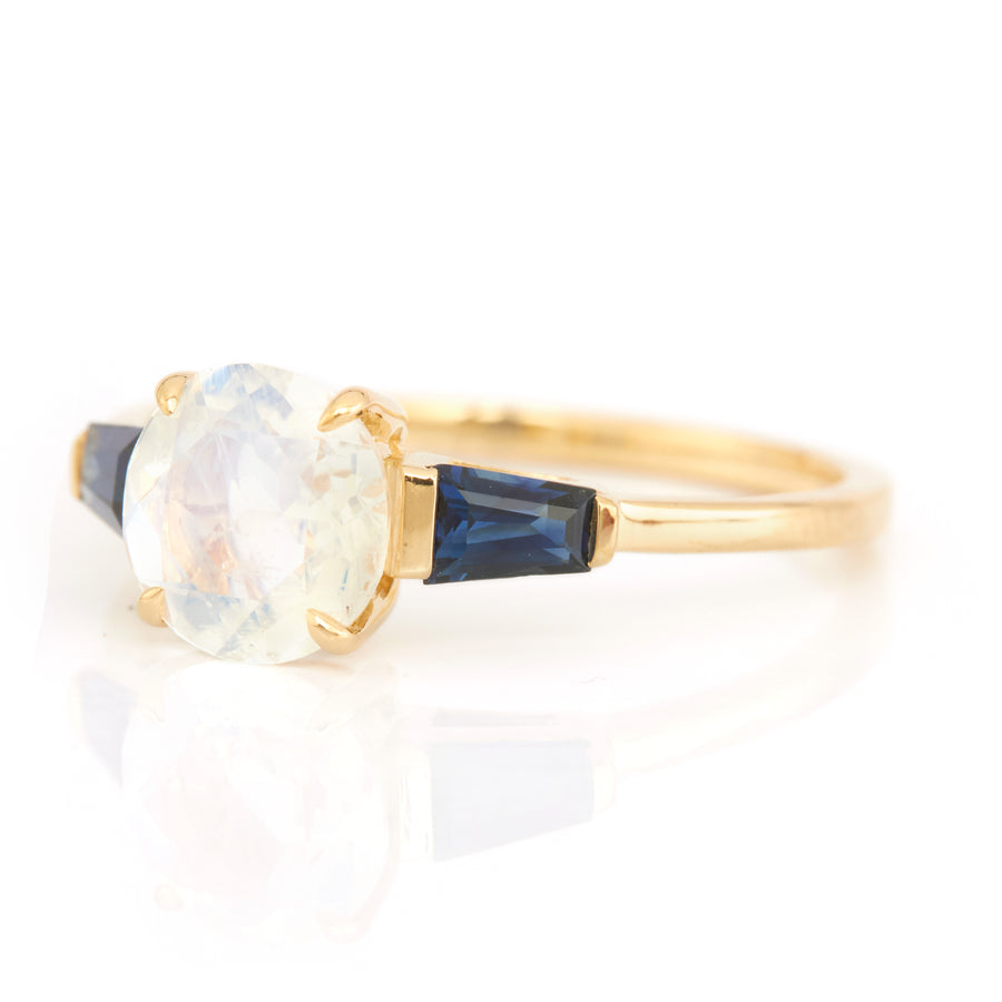 Rainbow Moonstone & Sapphire starlight Ring