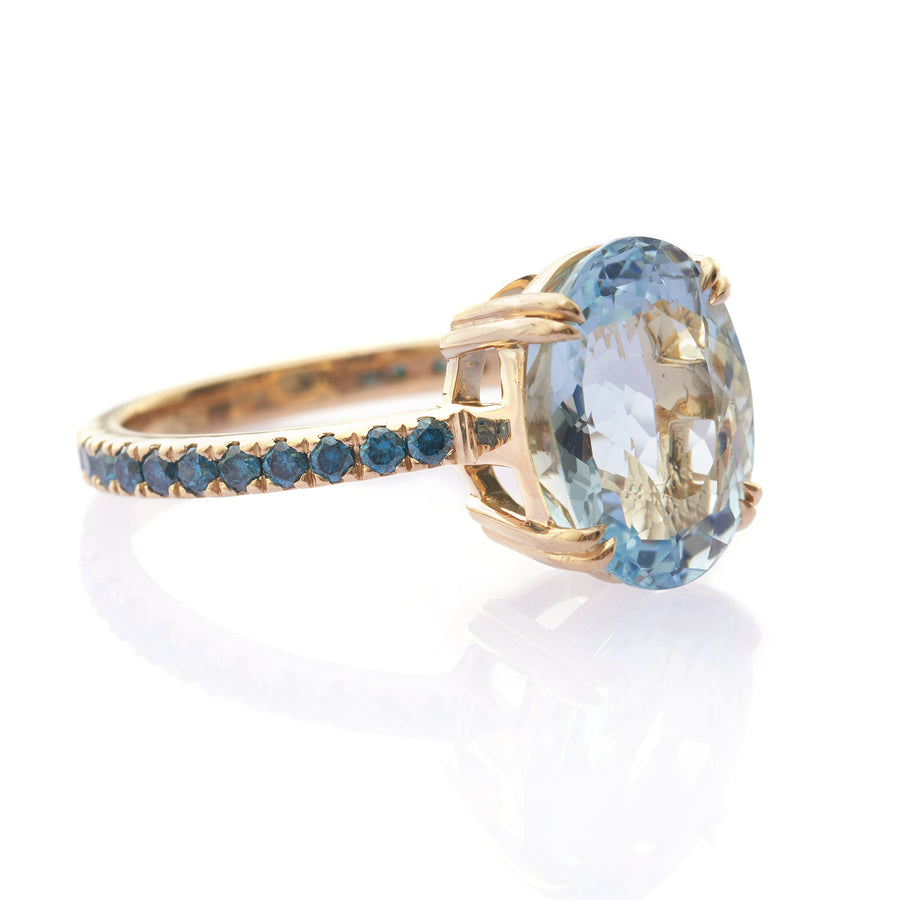 Aquamarine & Blue Diamond Portrait Ring