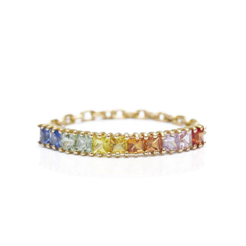 Sapphire Rainbow Bar Chain Ring