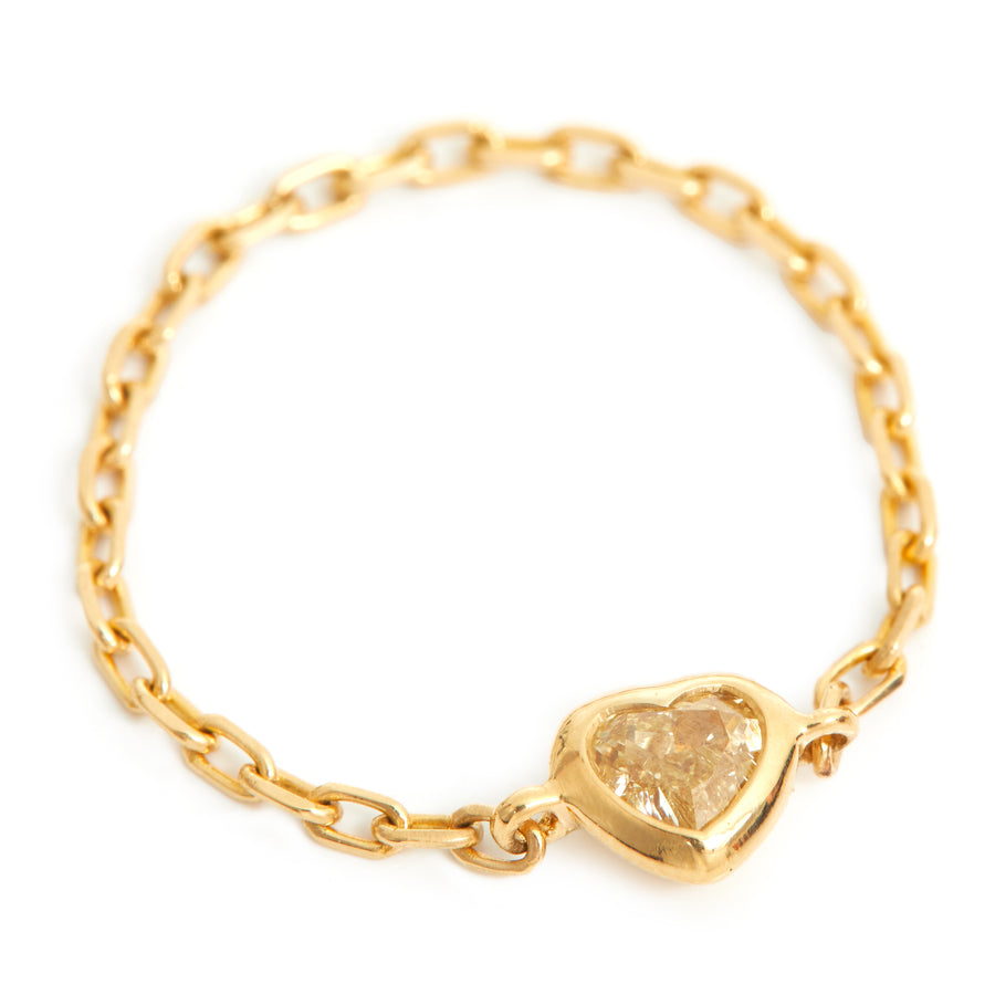 Yellow Diamond Heart Chain Ring