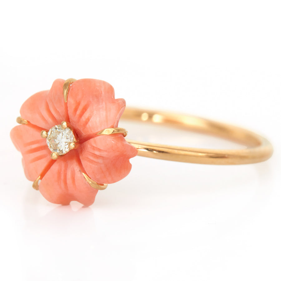 Mini Coral flower & diamond Ring