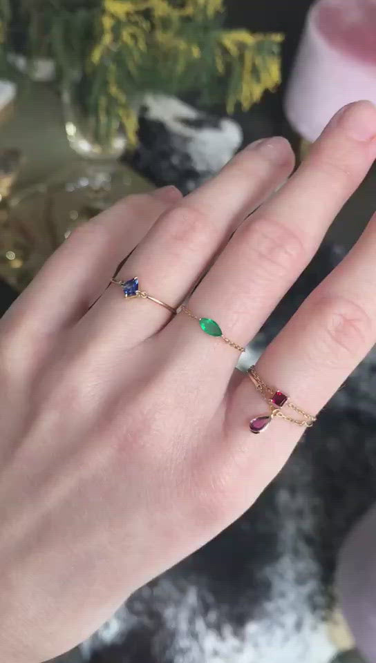 Ruby Chain Ring 14k gold Stackable ring on model