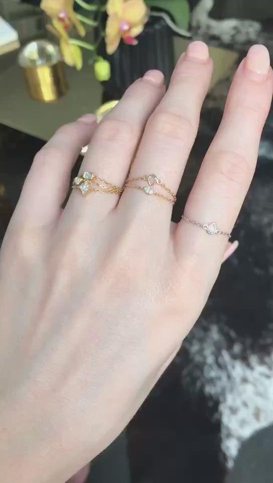 Diamond Princess Cut Chain Ring 14k gold Stackable ring on model