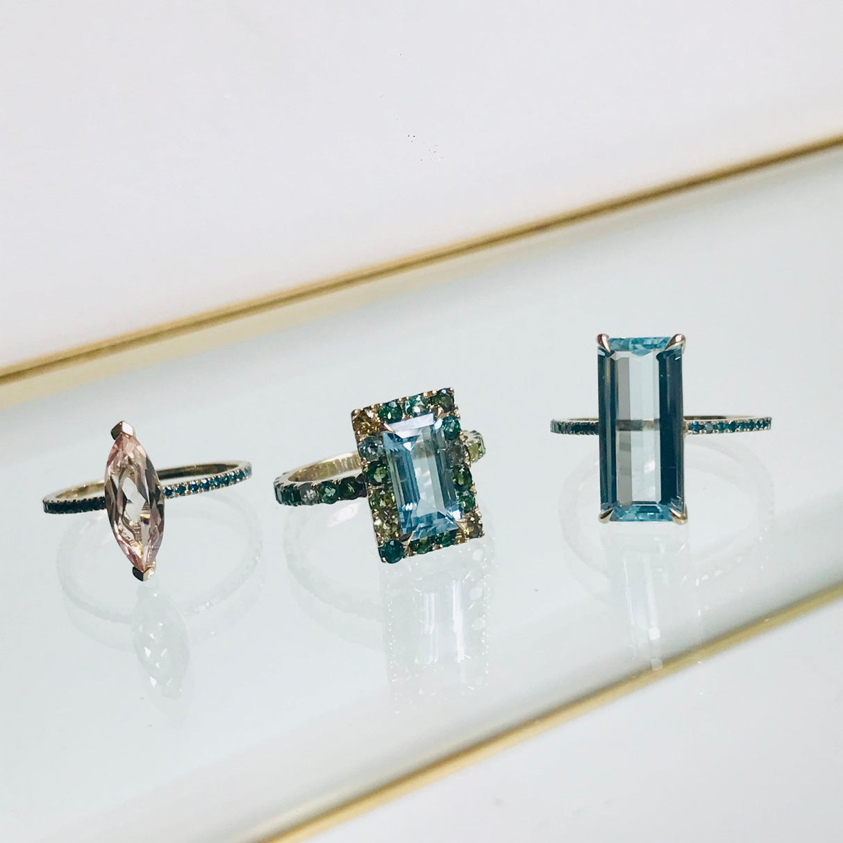 Aquamarine & Green Tourmaline Candy Ring 18k gold stackable ring 2