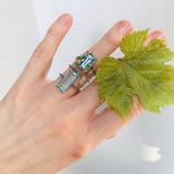 Aquamarine & Green Tourmaline Candy Ring 18k gold stackable ring on model