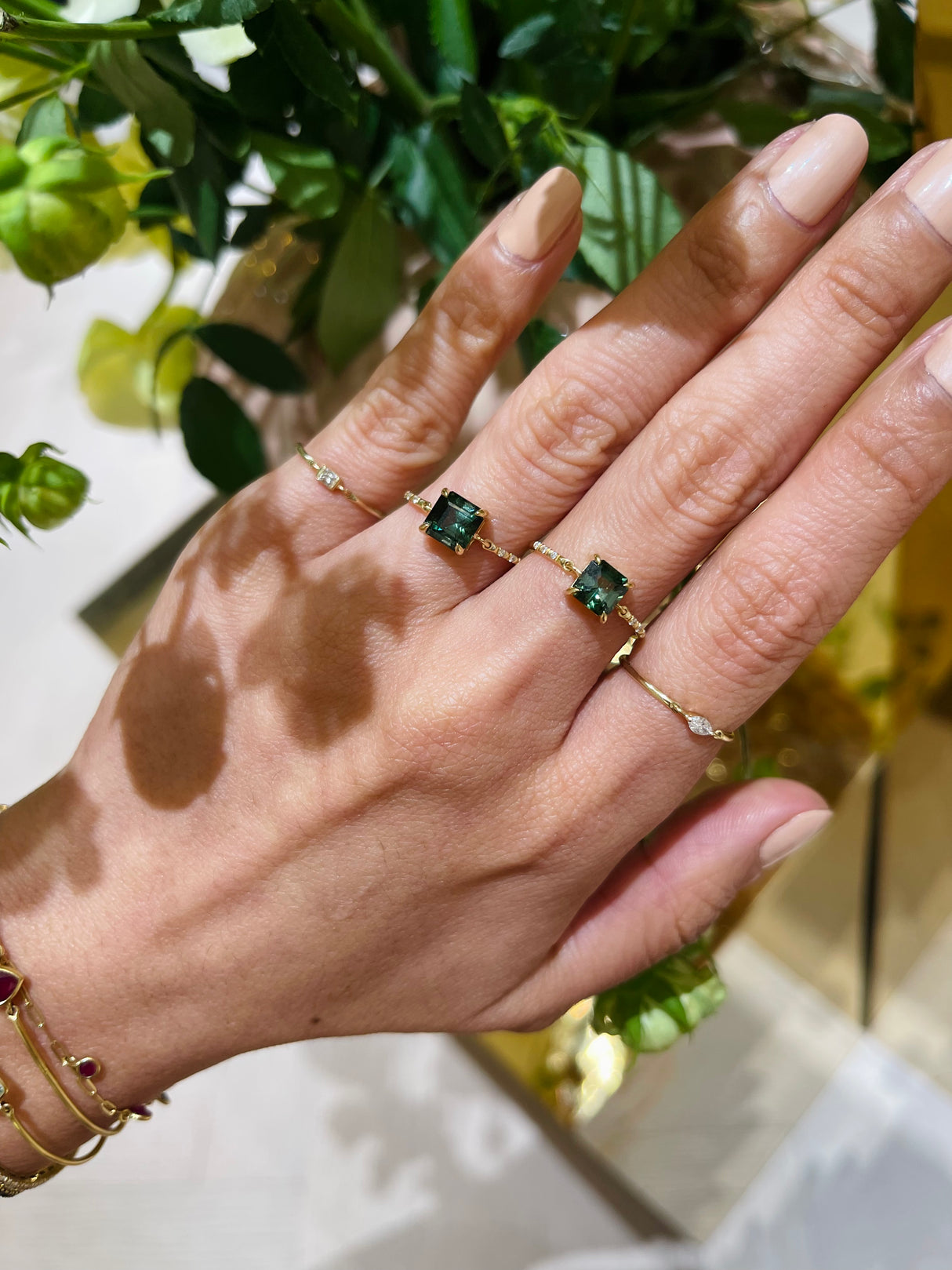 Ascher Moss Tourmaline Petite Circle Diamond Ring 18k gold Stackable ring on model