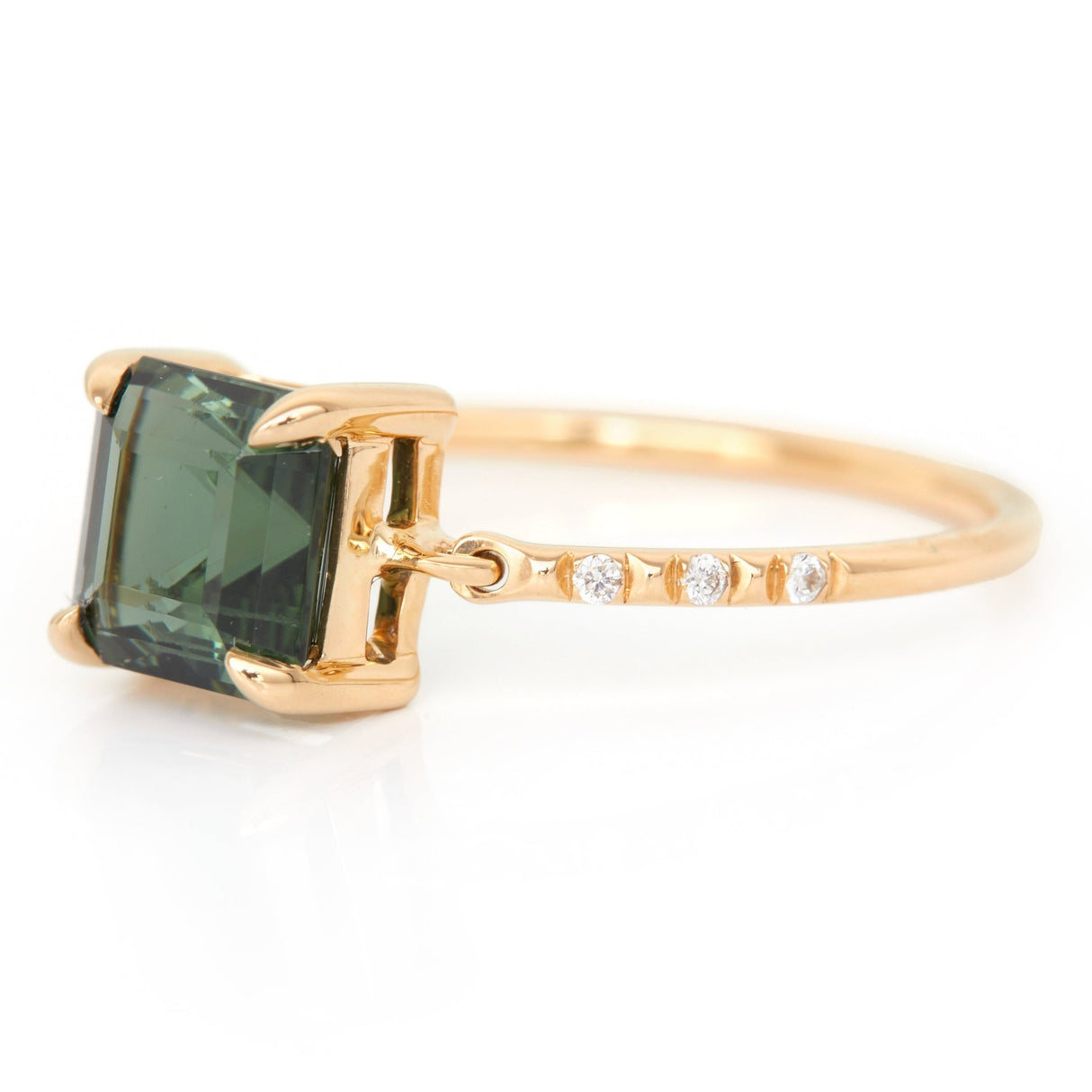 Ascher Moss Tourmaline Petite Circle Diamond Ring 18k gold Stackable ring side view