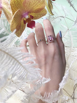 Baby Blue Sapphire Petite Chain Ring on model 4