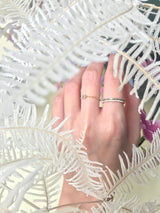 Blue Diamond Micro Pave Infinite Ring 18k gold stackable ring on model