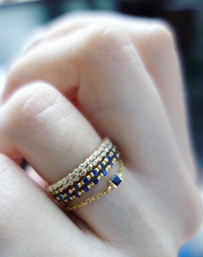 Diamond Forever Mine Ring 18k gold stackable ring on hand 2