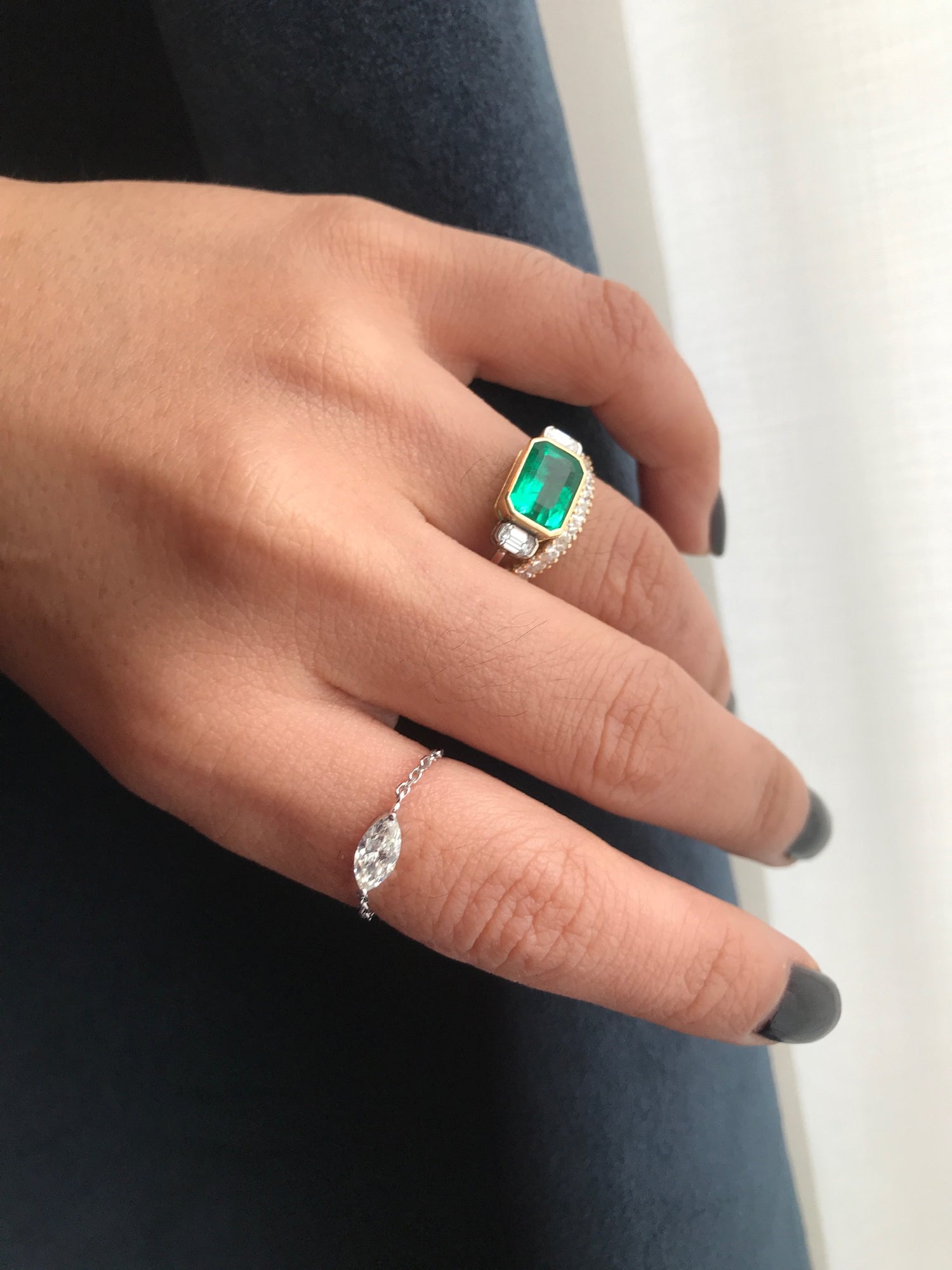 Diamond Supreme Marquise Chain Ring 18k gold Stackable ring on model