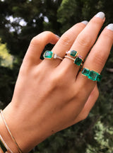 Emerald & Pink Sapphire Triplet Ring 18k gold stackable ring on model