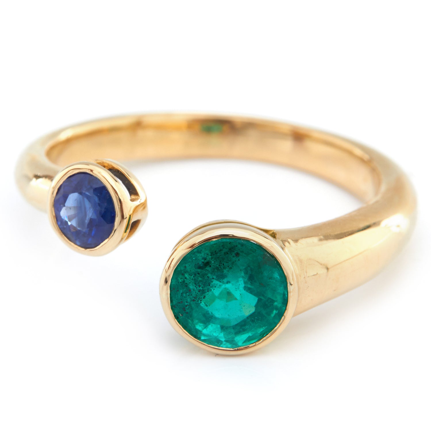 Emerald & Sapphire Toi & Moi Ring 18k gold stackable ring