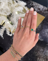 Emerald & Sapphire Toi & Moi Ring 18k gold stackable ring on model