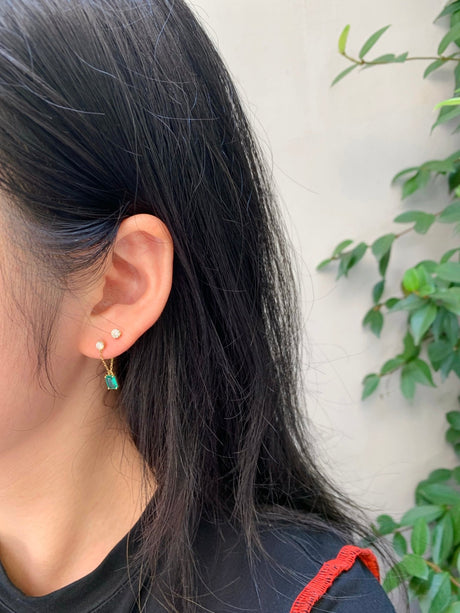 Emerald & Diamond Deco Chain Earring