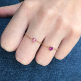 Pink Sapphire Heart Chain Ring 14k gold Stackable ring on model