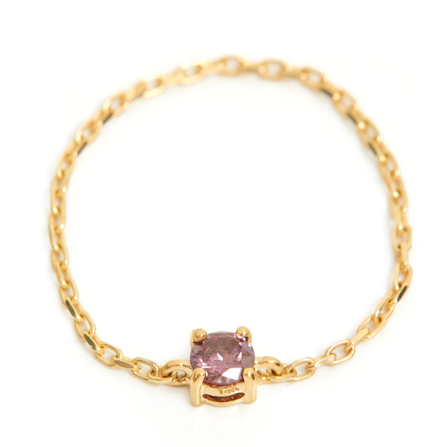 Purple Pink Diamond Dot Chain Ring 18k gold Stackable ring side view