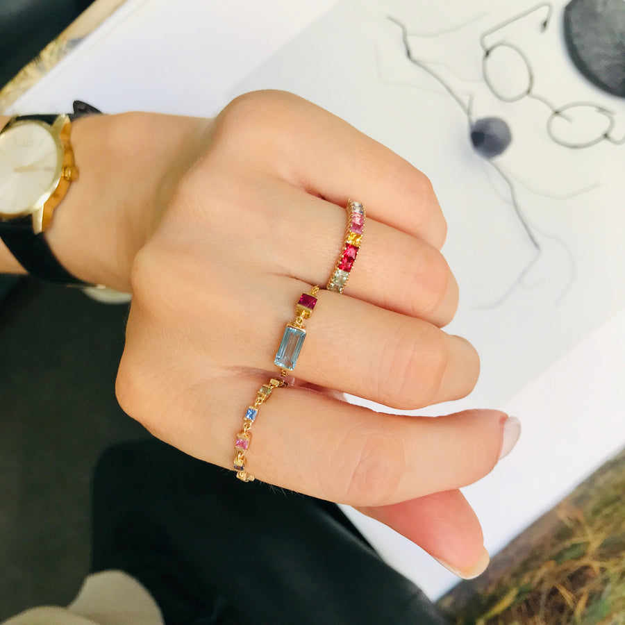 Aquamarine & Ruby Chain Ring
