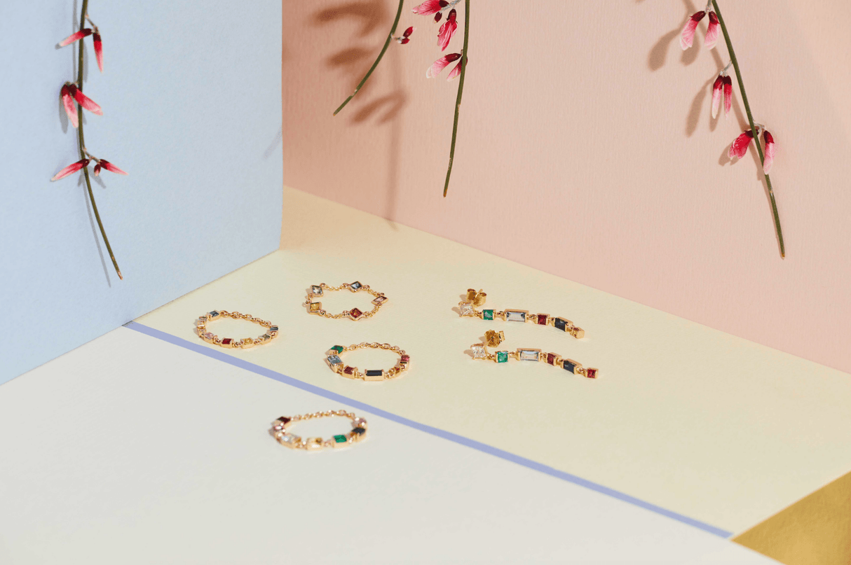 Rainbow Chain Rings 14k gold Stackable ring