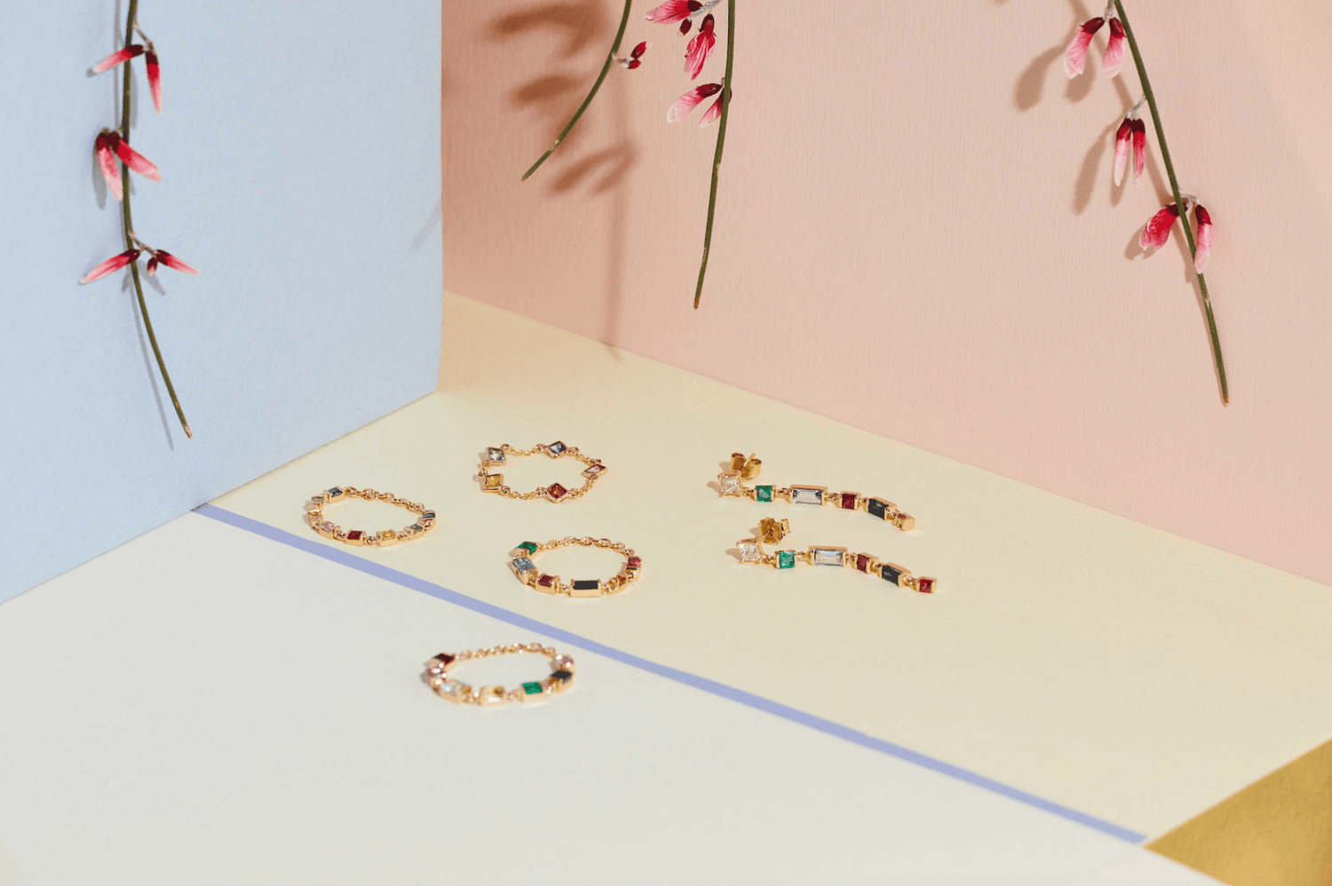 Rainbow Chain Rings 14k gold Stackable ring