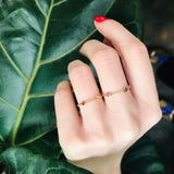 Rainbow Sapphire 5 Stone Chain Ring 14k gold Stackable ring on model