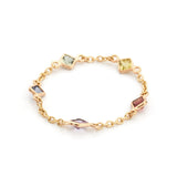 Rainbow Sapphire 5 Stone Chain Ring 14k gold Stackable ring side view
